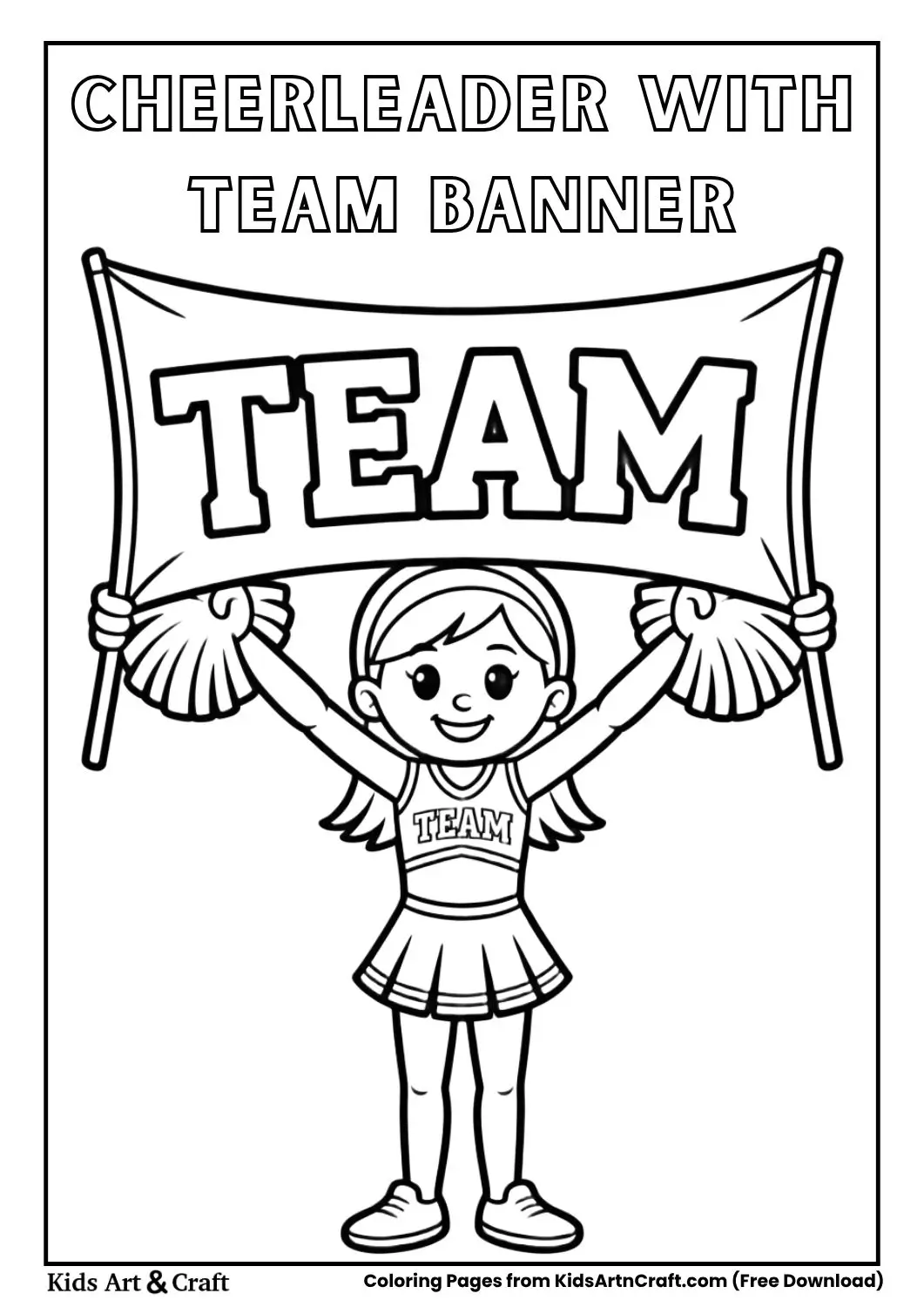 cheerleader holding team banner coloring page