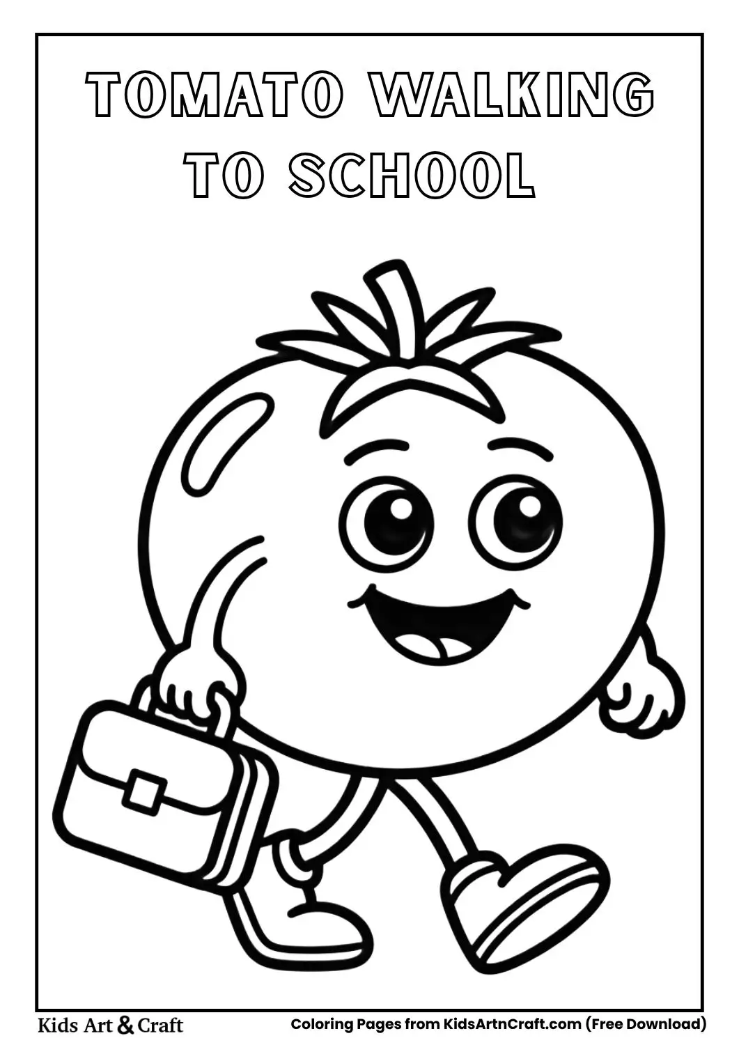tomato walking to school with lunchbox coloring page