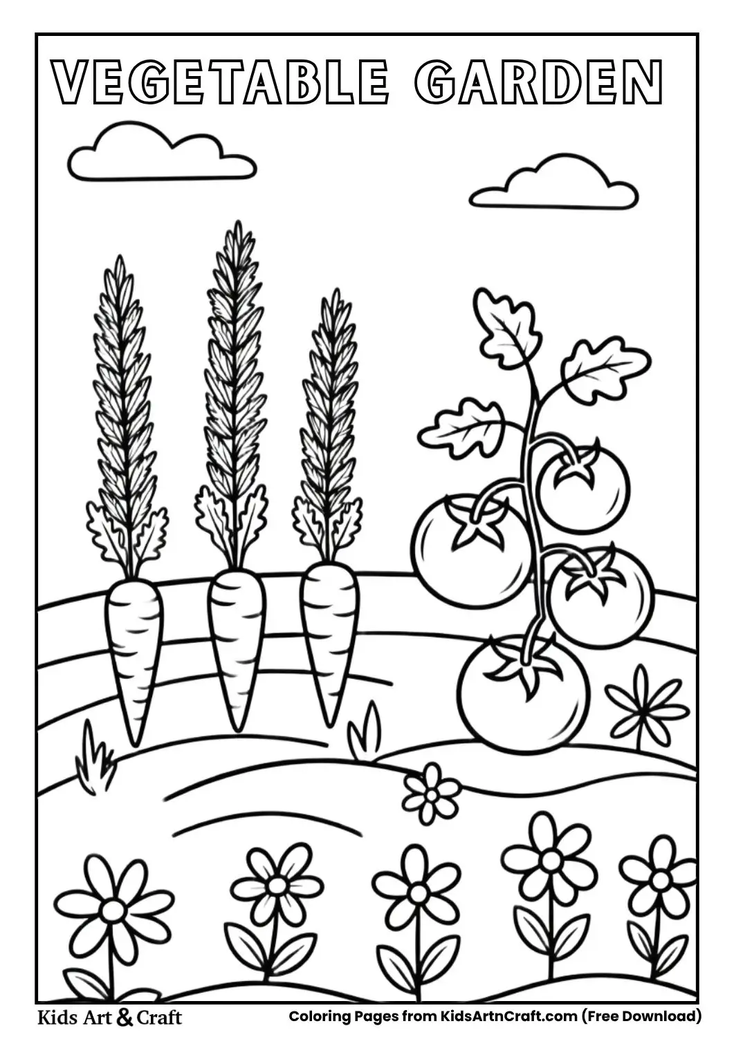 Garden vegetables carrots tomatoes coloring page