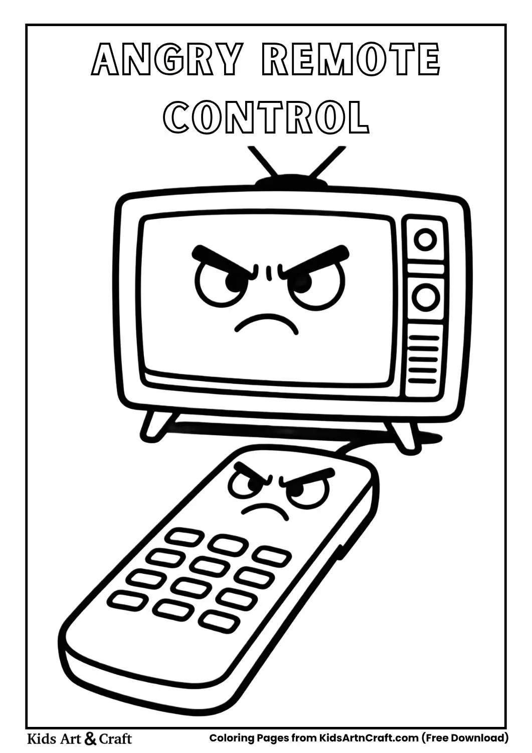 Angry remote control cartoon coloring page