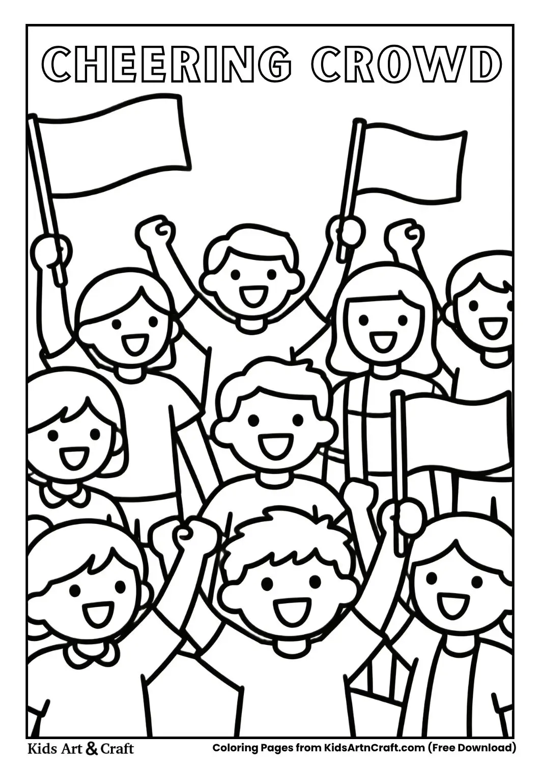 cricket crowd cheering flags coloring page