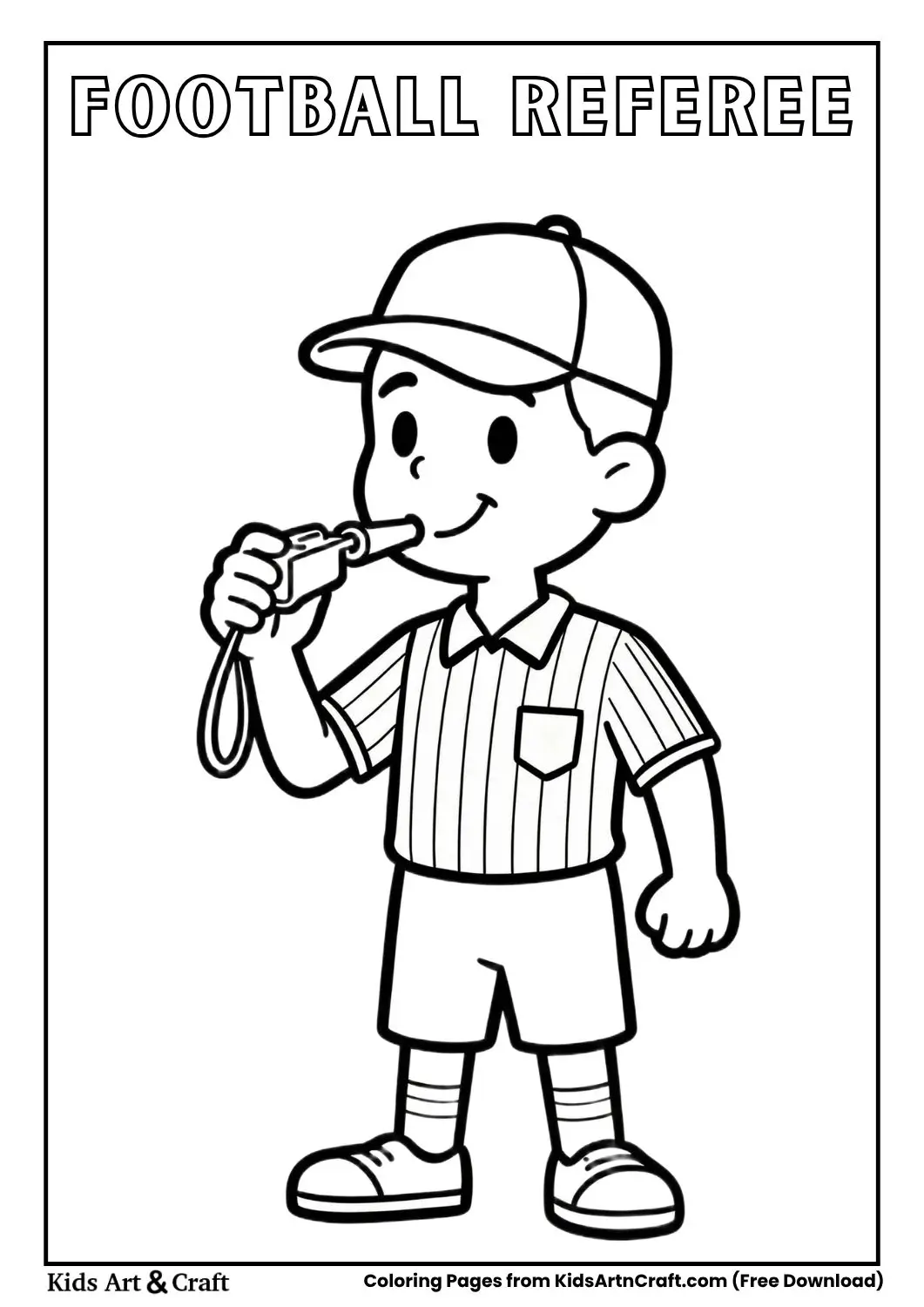 Cartoon referee with whistle easy coloring page