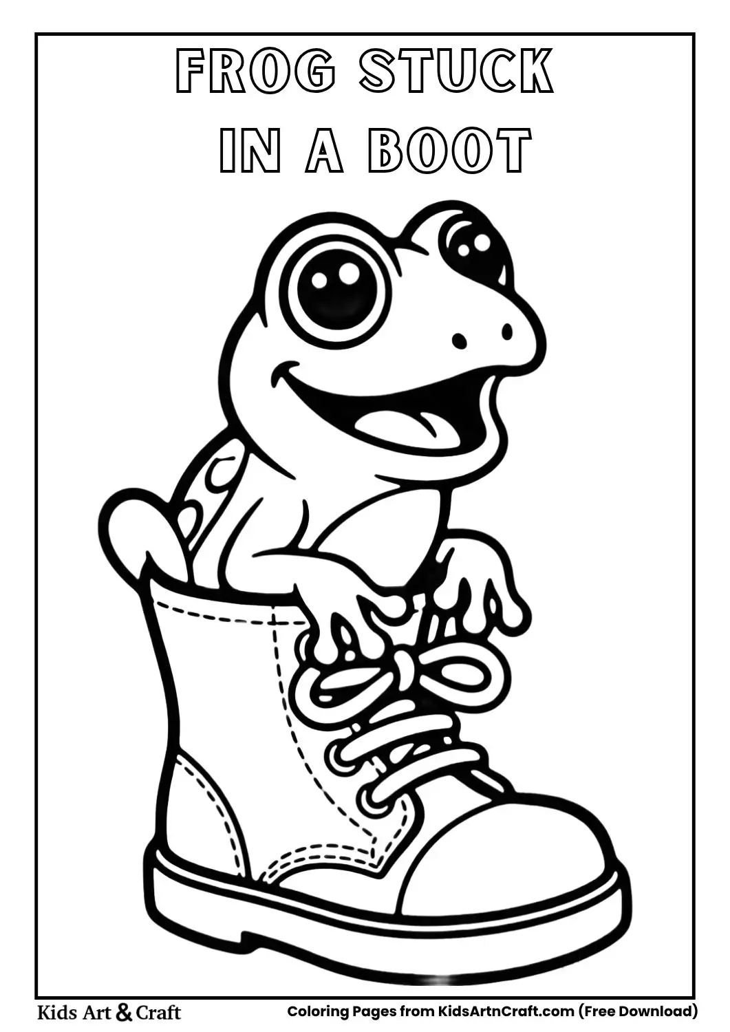 Happy frog inside a boot coloring page