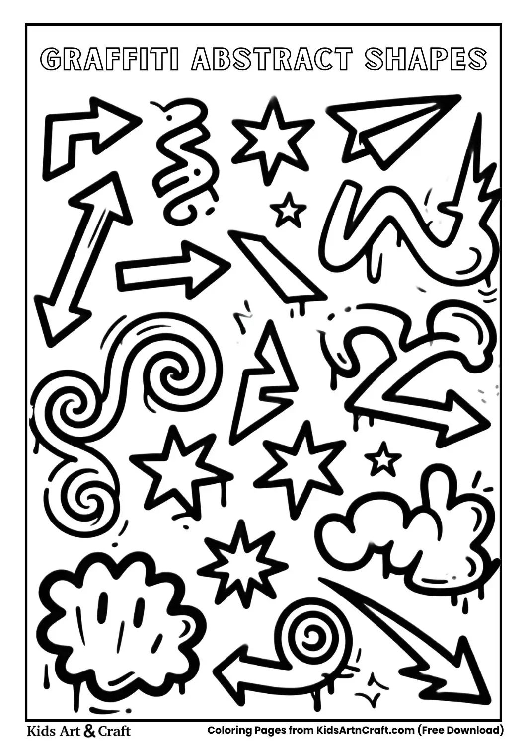 Graffiti abstract shapes and arrows coloring page
