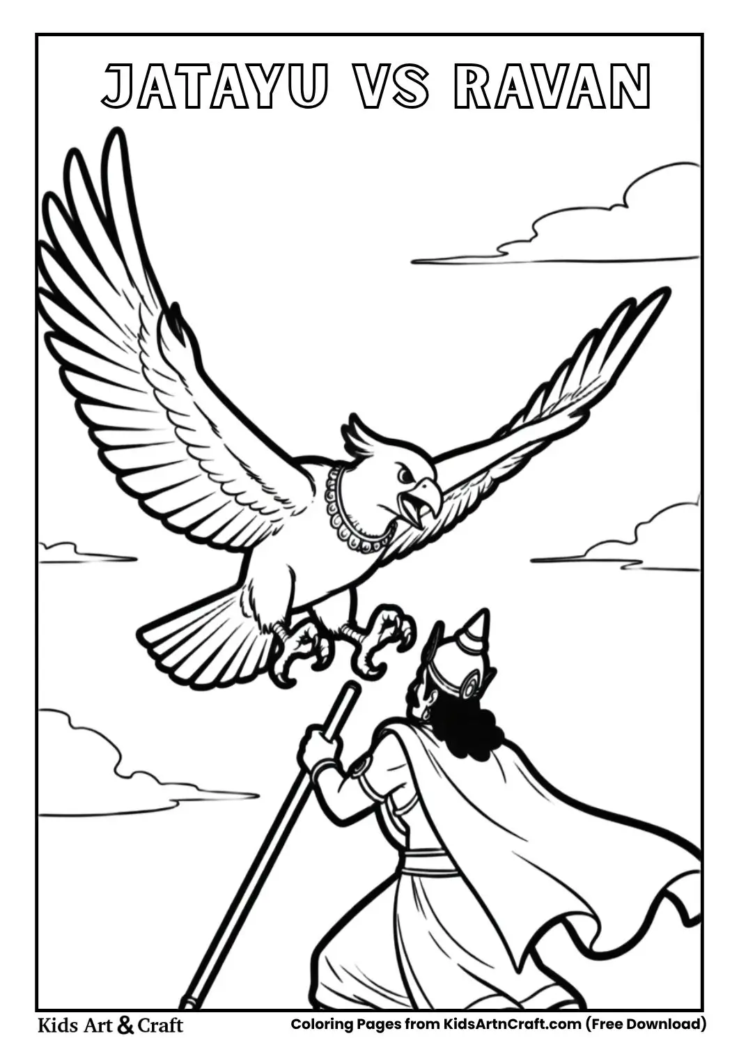 Jatayu fighting Ravana coloring page