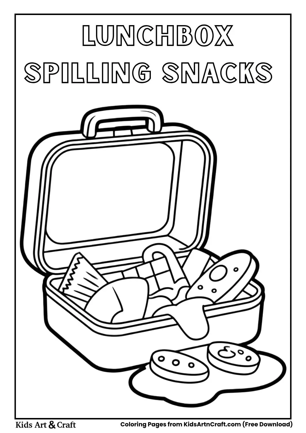 Lunchbox falling over and snacks spilling out coloring page