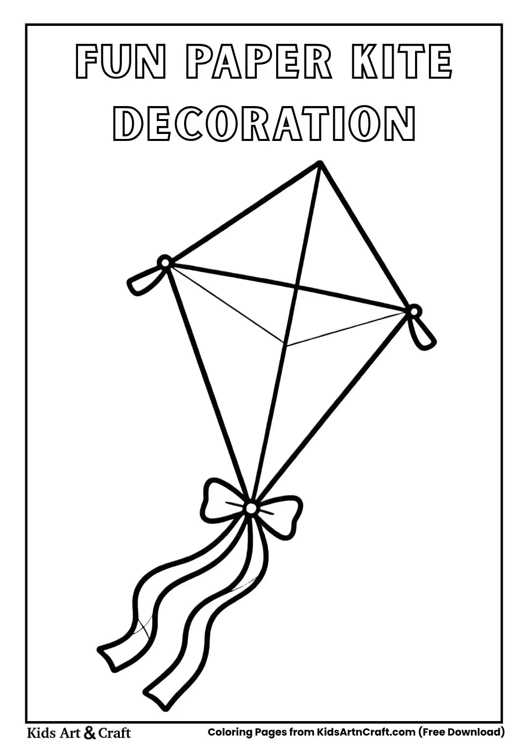 paper kite decoration coloring page with tail bows simple outline