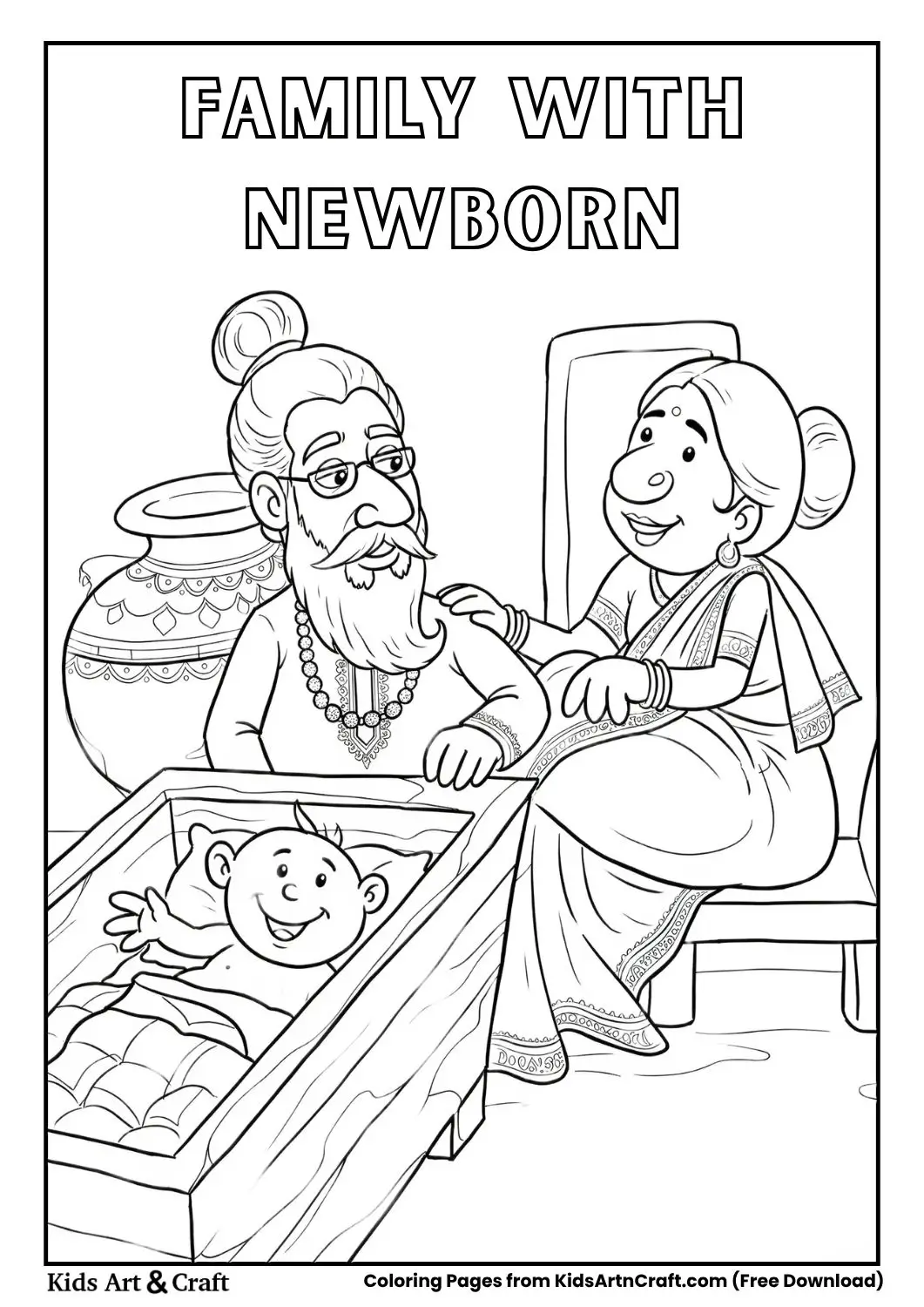 Parents smiling at baby in crib