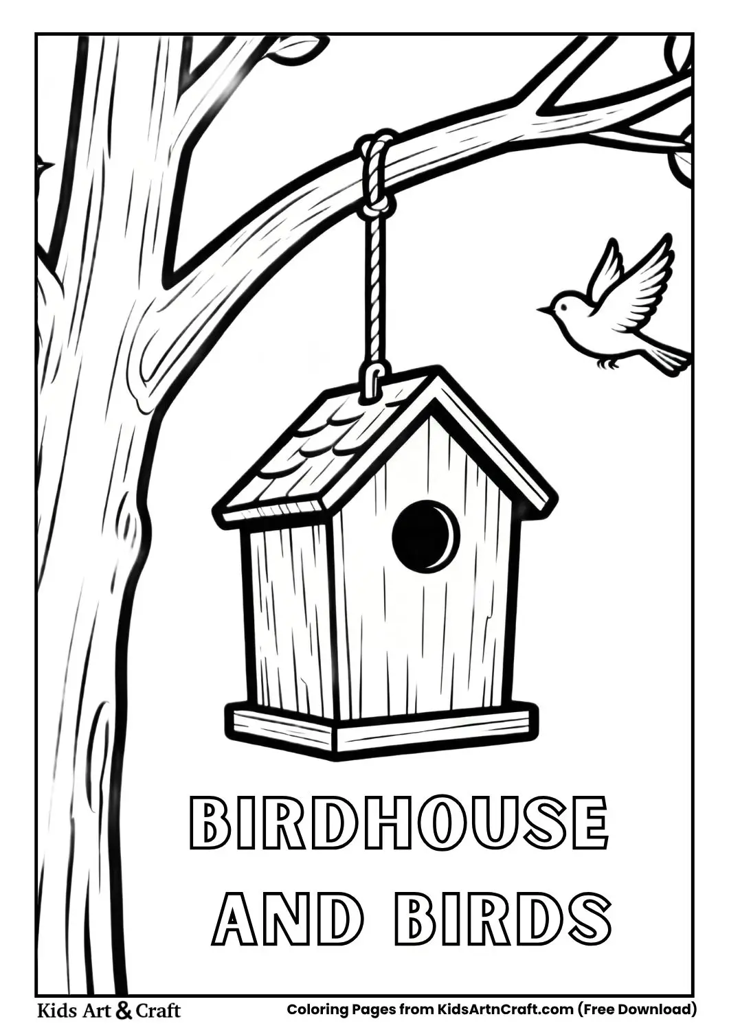 Birdhouse with birds coloring page