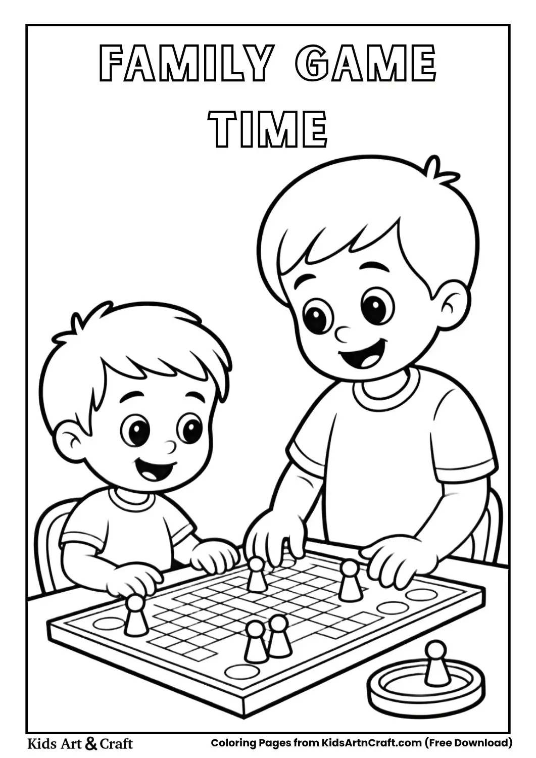 Child playing board game with parent coloring page