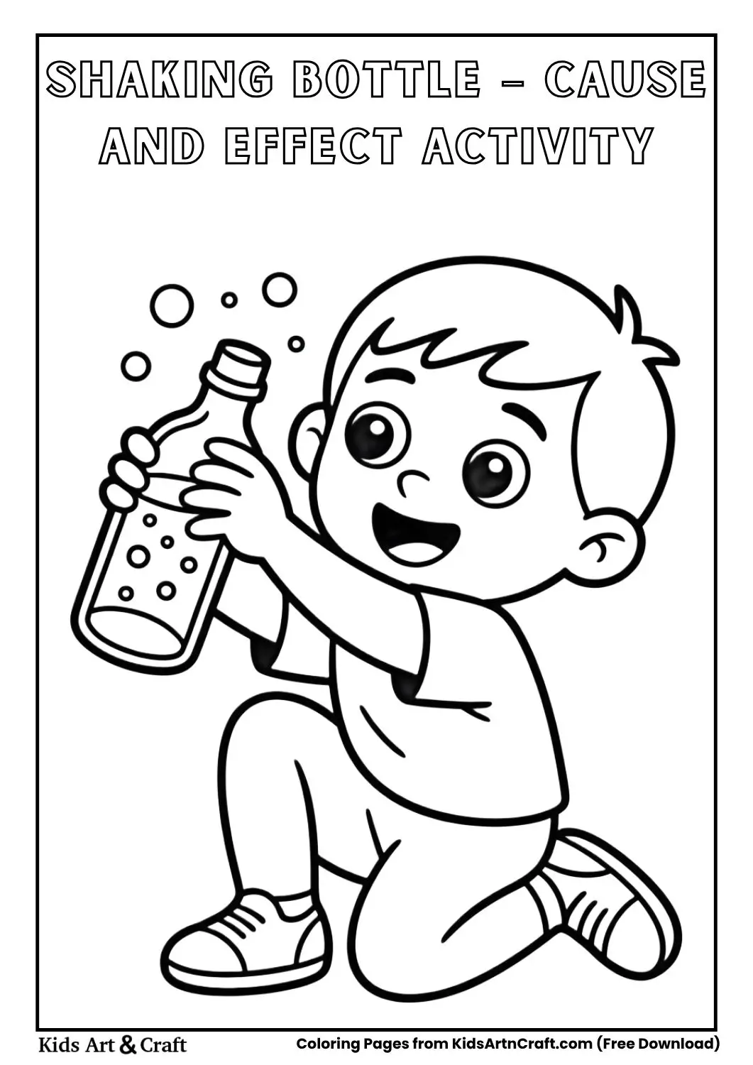 child shaking bottle making bubbles coloring page