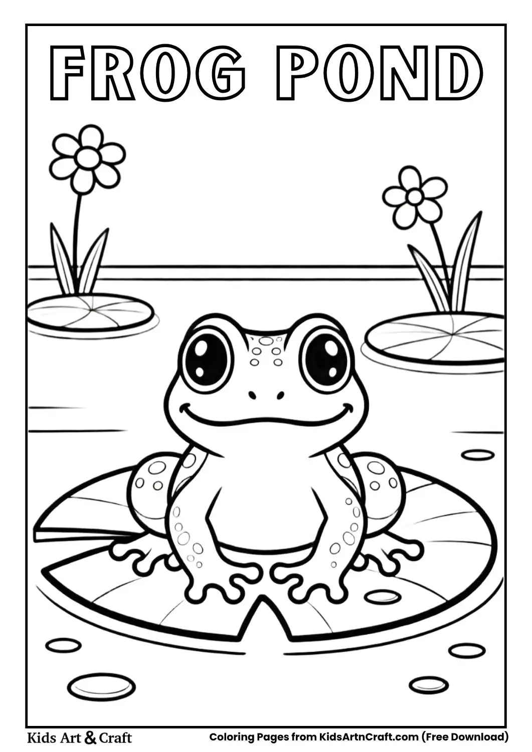 Frog sitting on lily pad coloring page