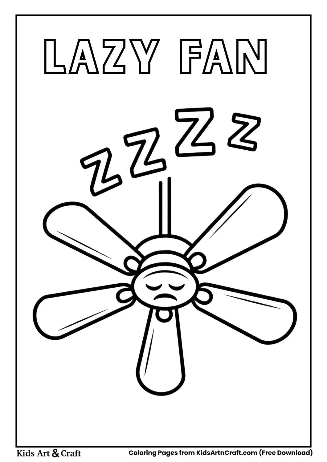 Sleeping ceiling fan cartoon coloring page