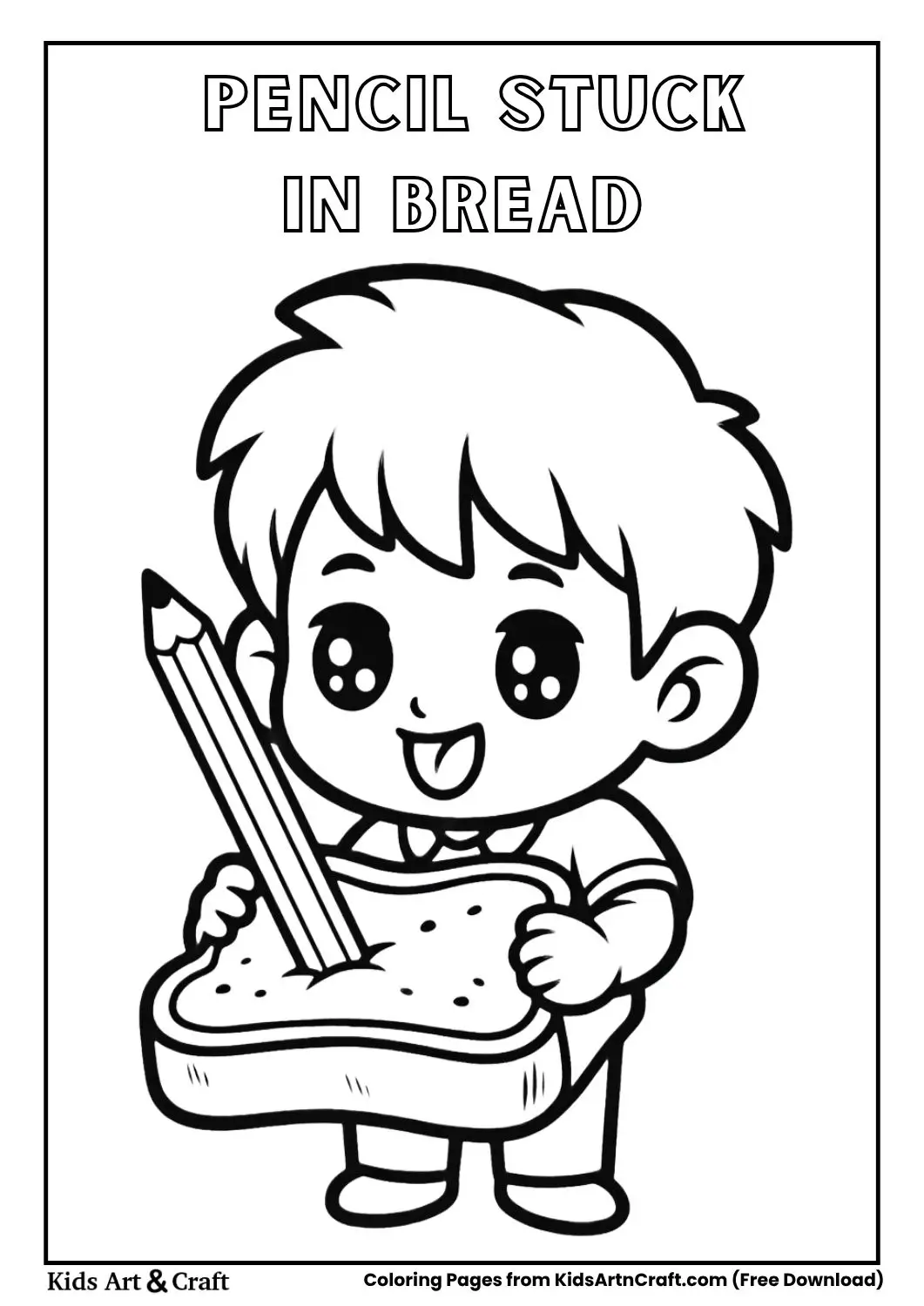 Pencil stuck in bread slice cartoon coloring page