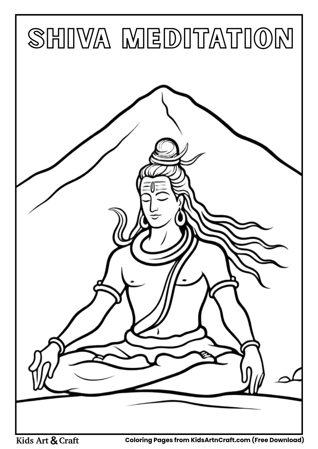 Lord Shiva meditating on mountain coloring page for kids