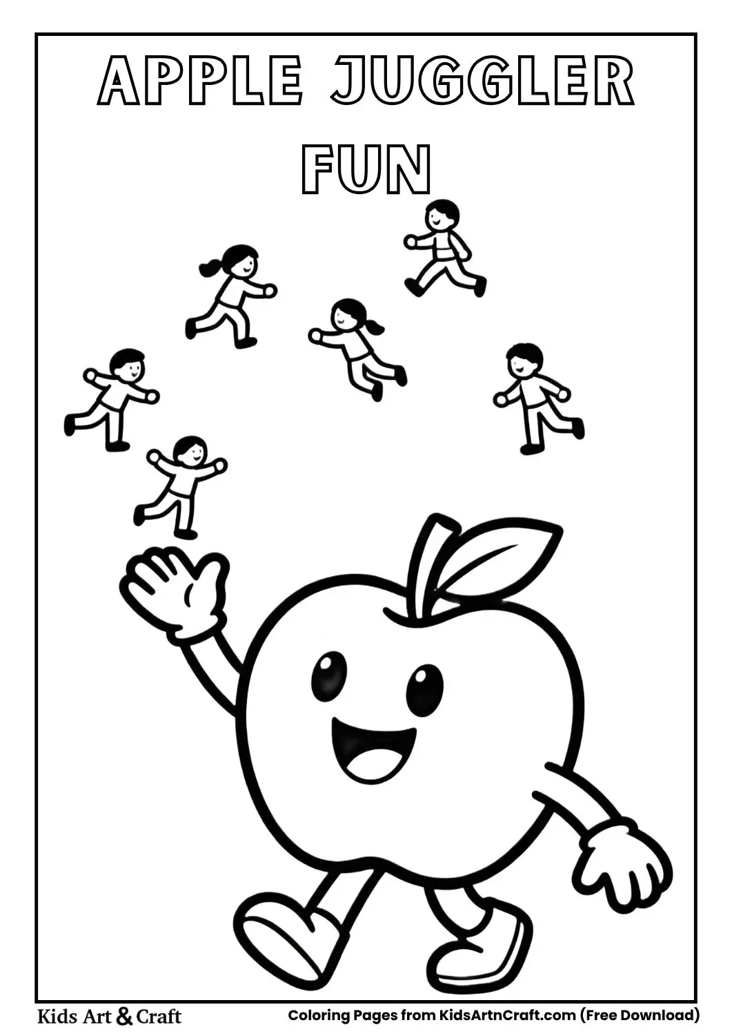 Apple juggling tiny humans coloring page