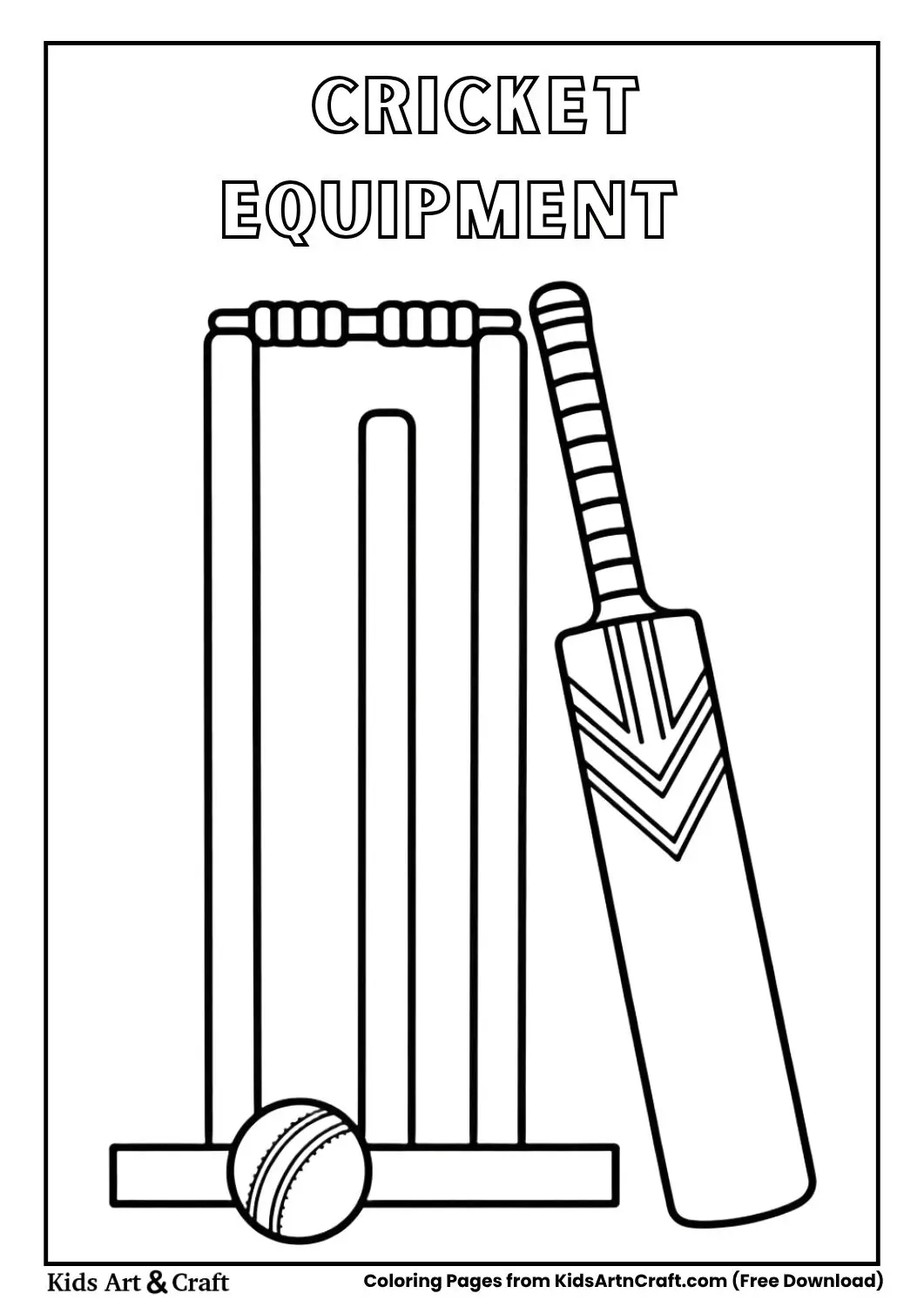 cricket bat ball stumps coloring page