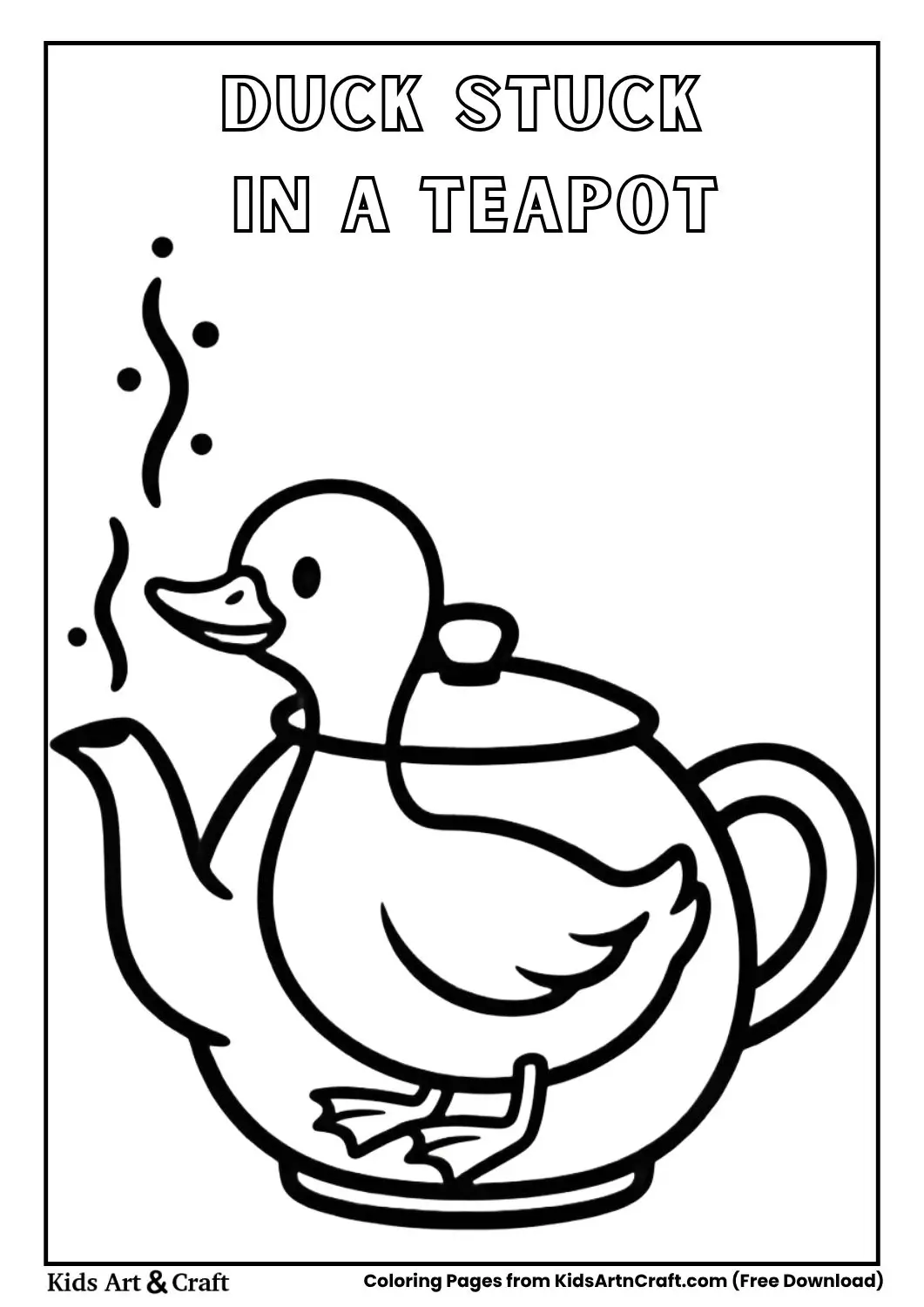Duck inside teapot with steam coloring page