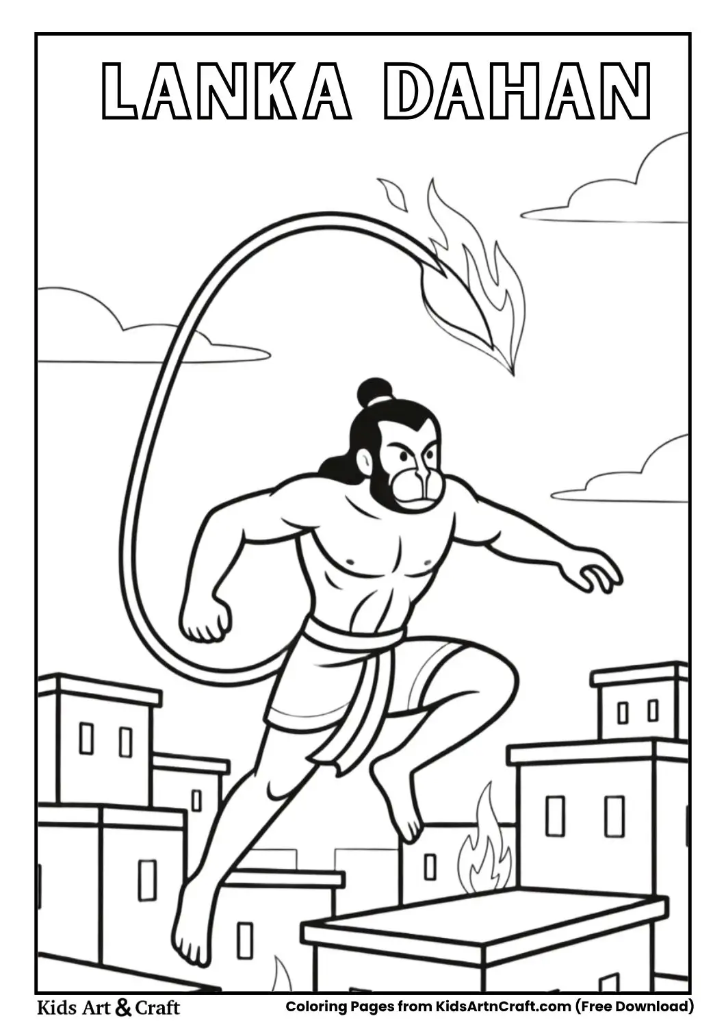 Hanuman burning Lanka coloring page