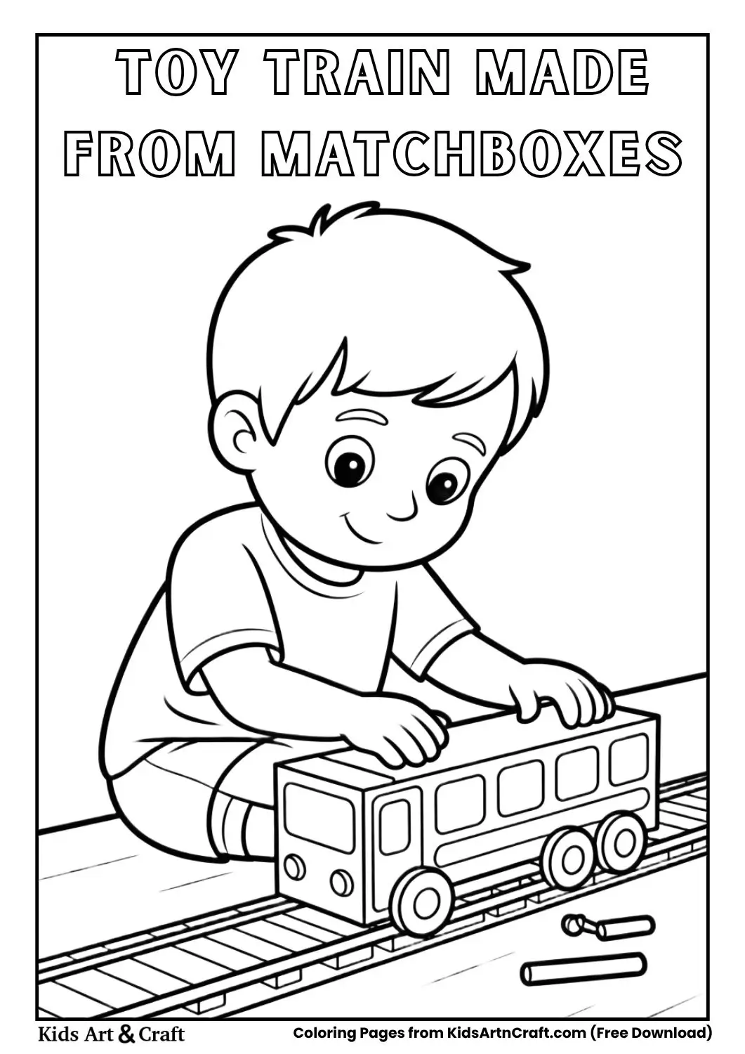 toy train made from matchboxes simple coloring page line art