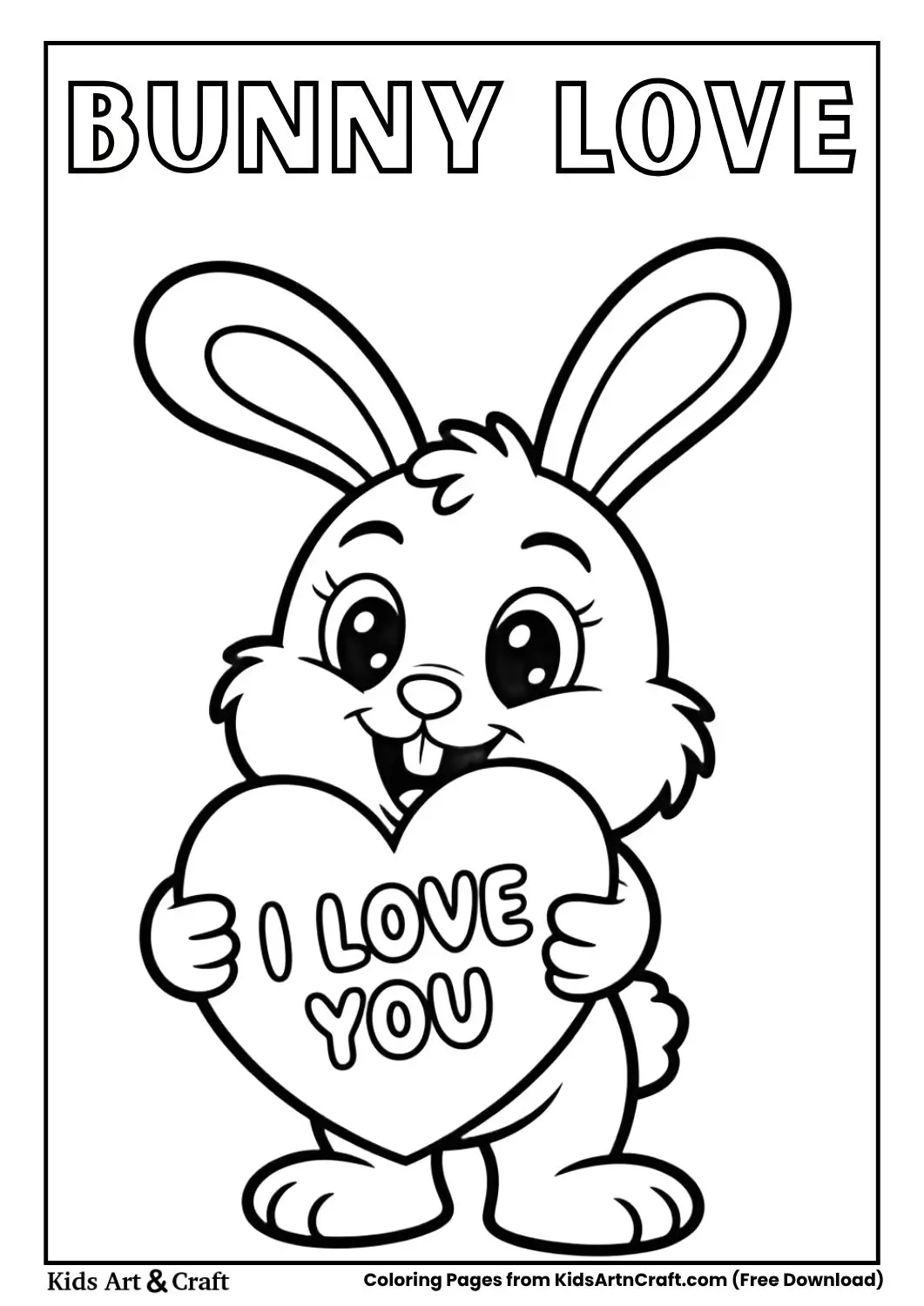 Bunny hugging I Love You heart coloring page