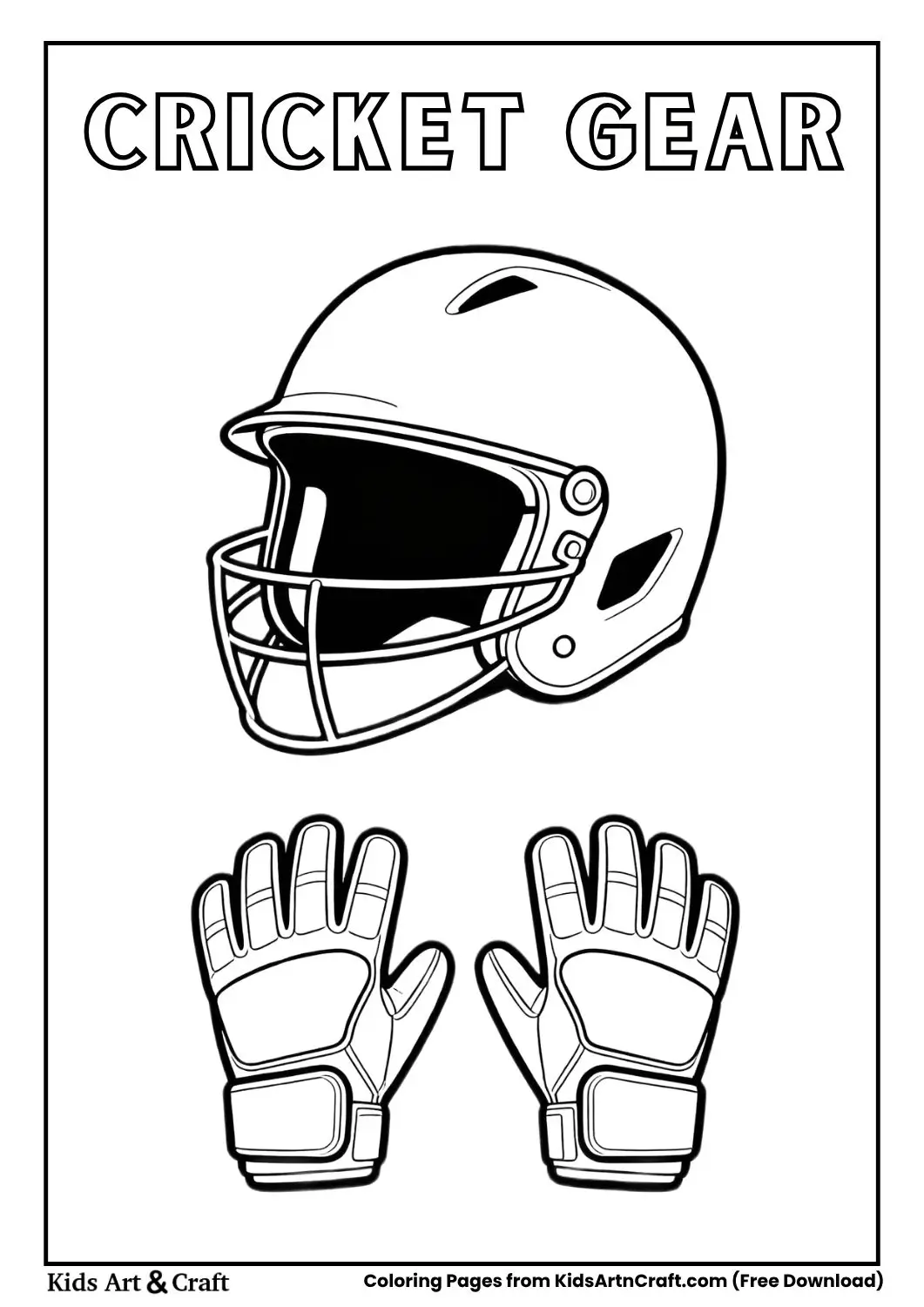 cricket helmet gloves pads coloring page