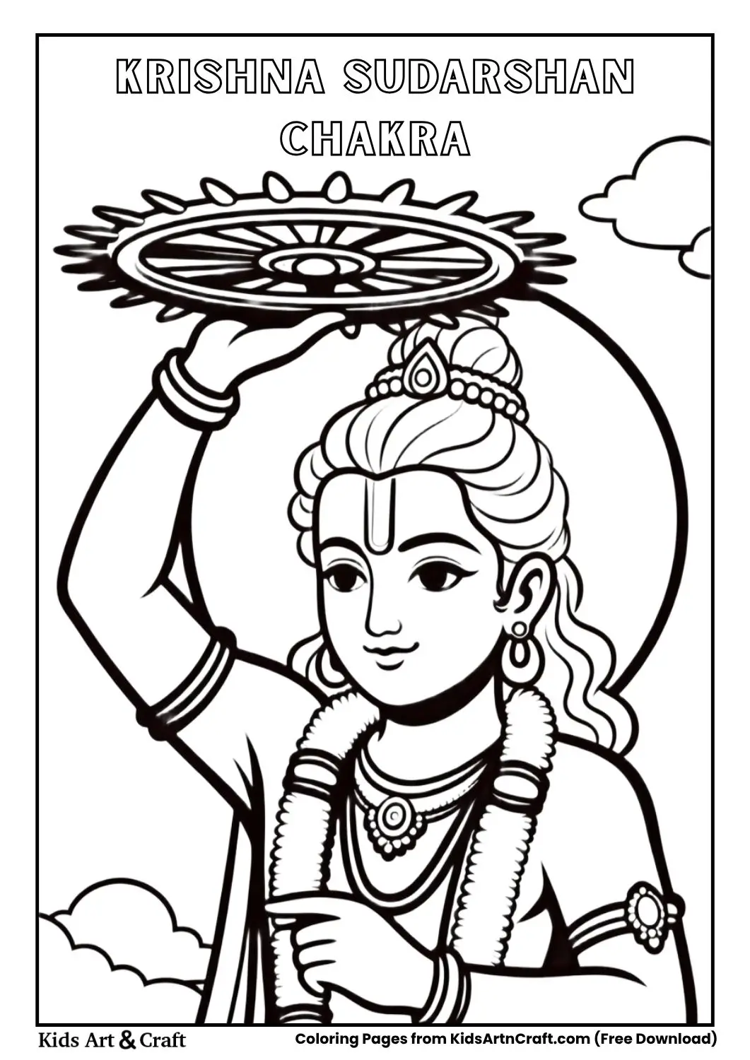 krishna holding sudarshan chakra coloring page