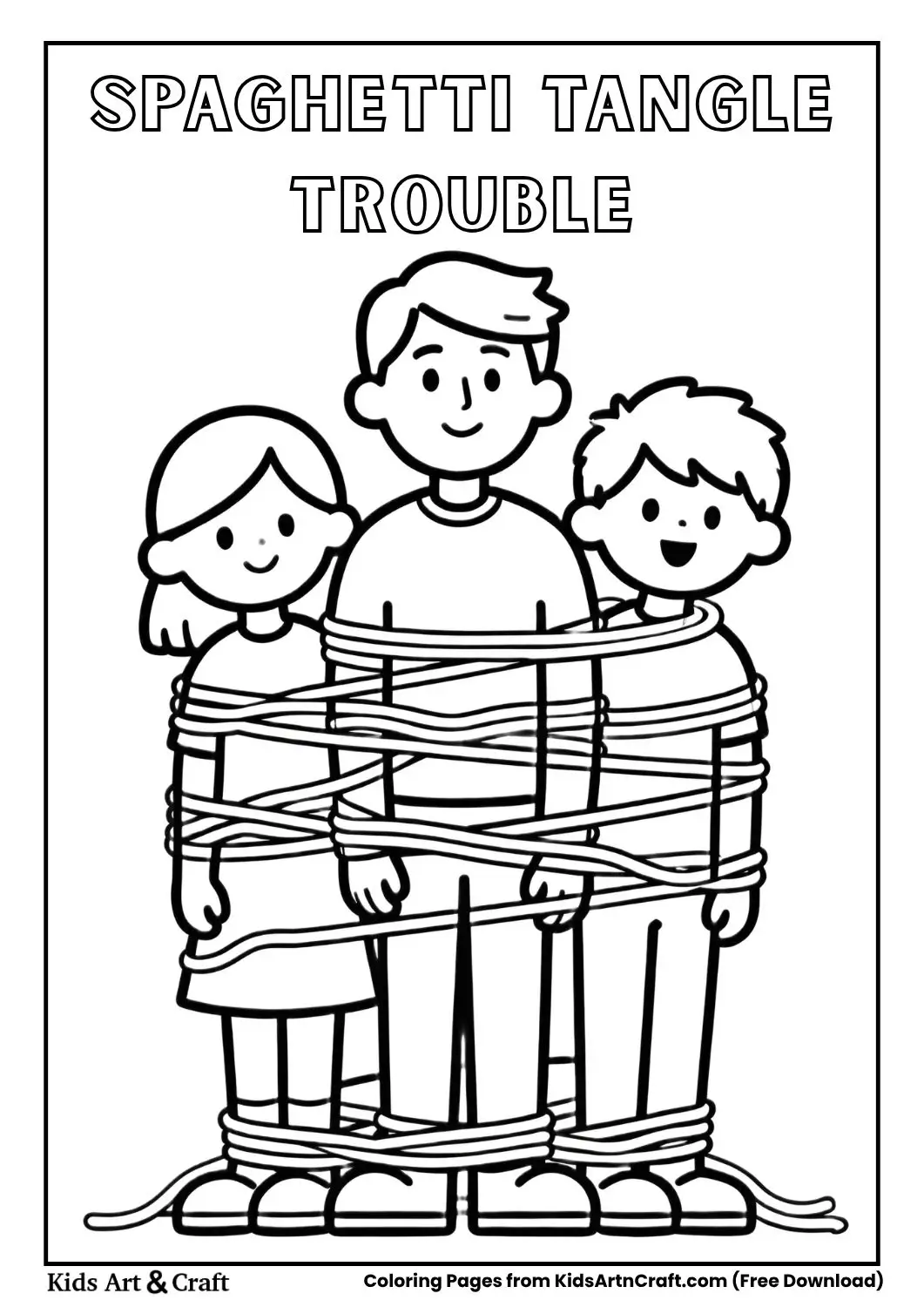 Spaghetti tying humans in a funny way coloring page