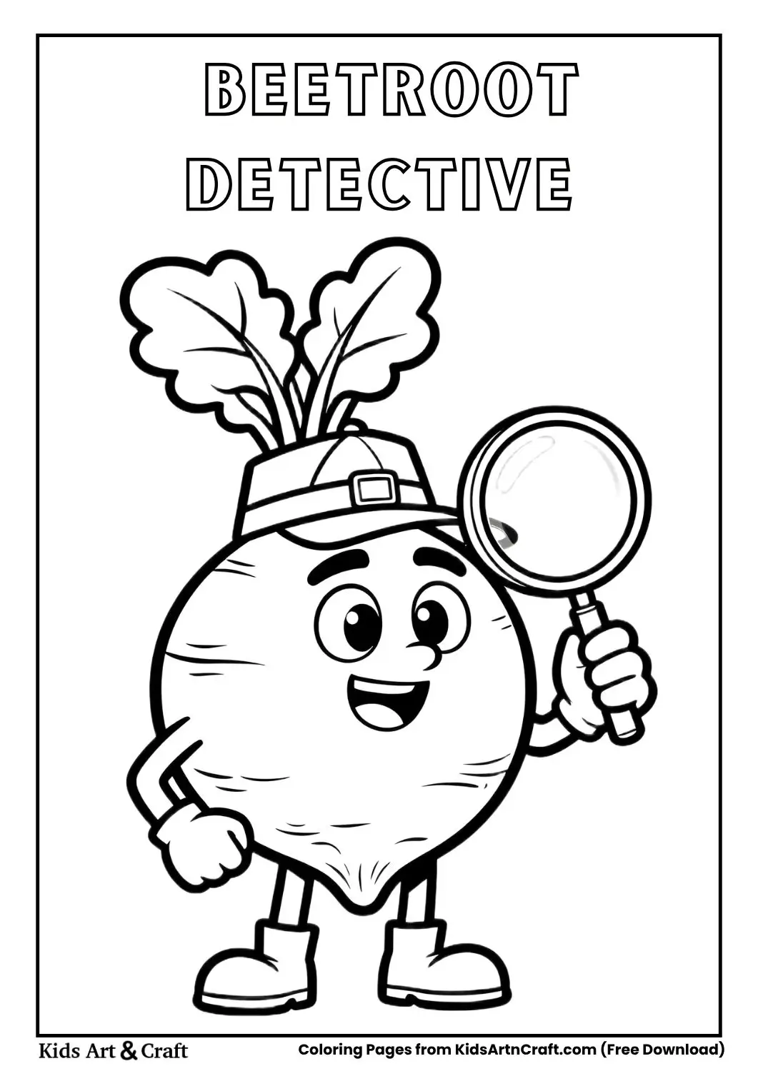 beetroot detective with magnifying glass coloring page