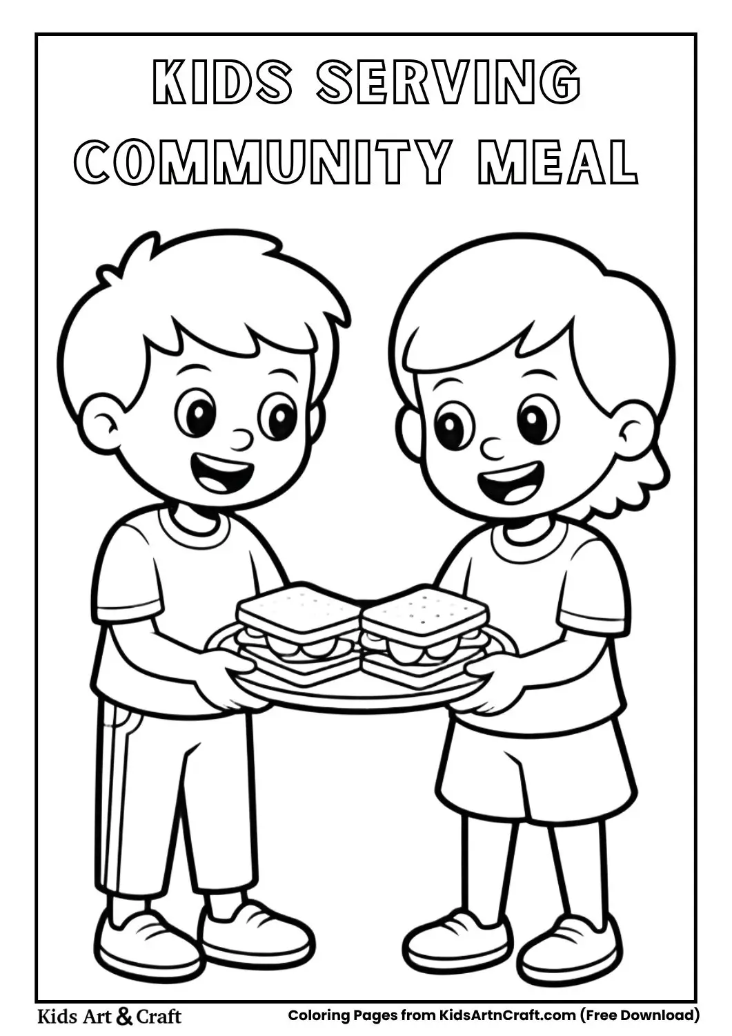 Kids serving food community center coloring page