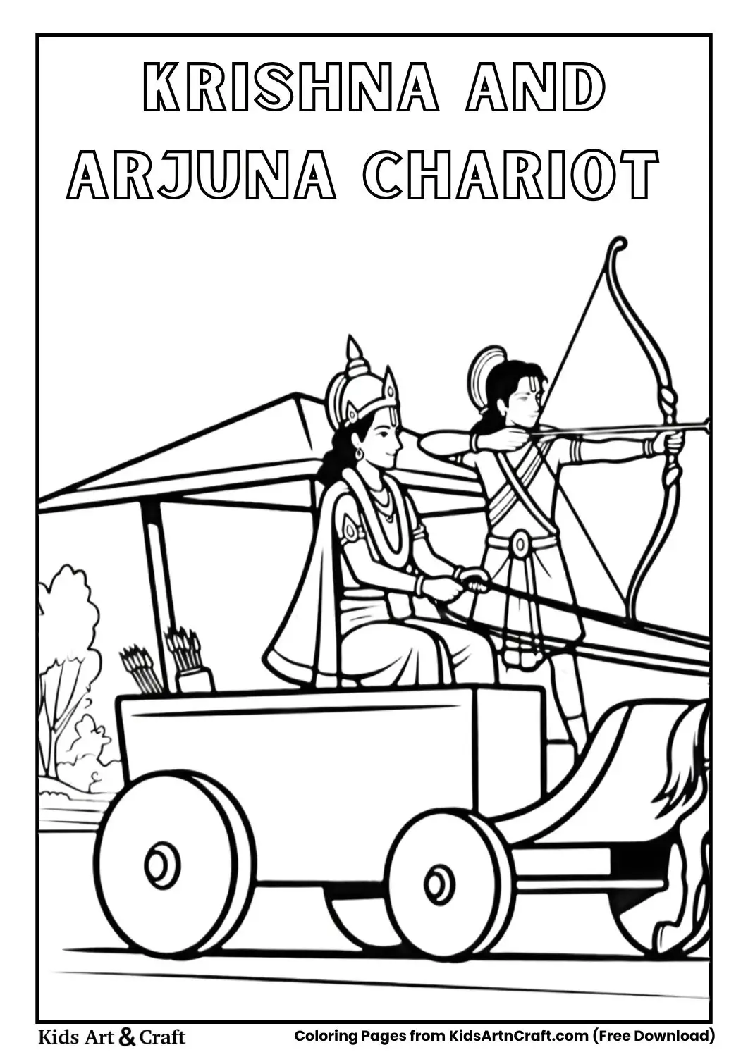 Krishna Arjuna chariot Mahabharata coloring page for kids