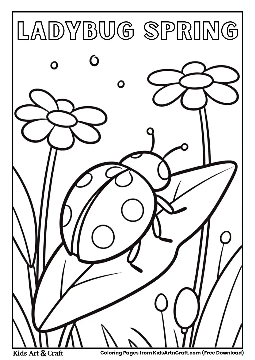 Ladybug sitting on leaf coloring page
