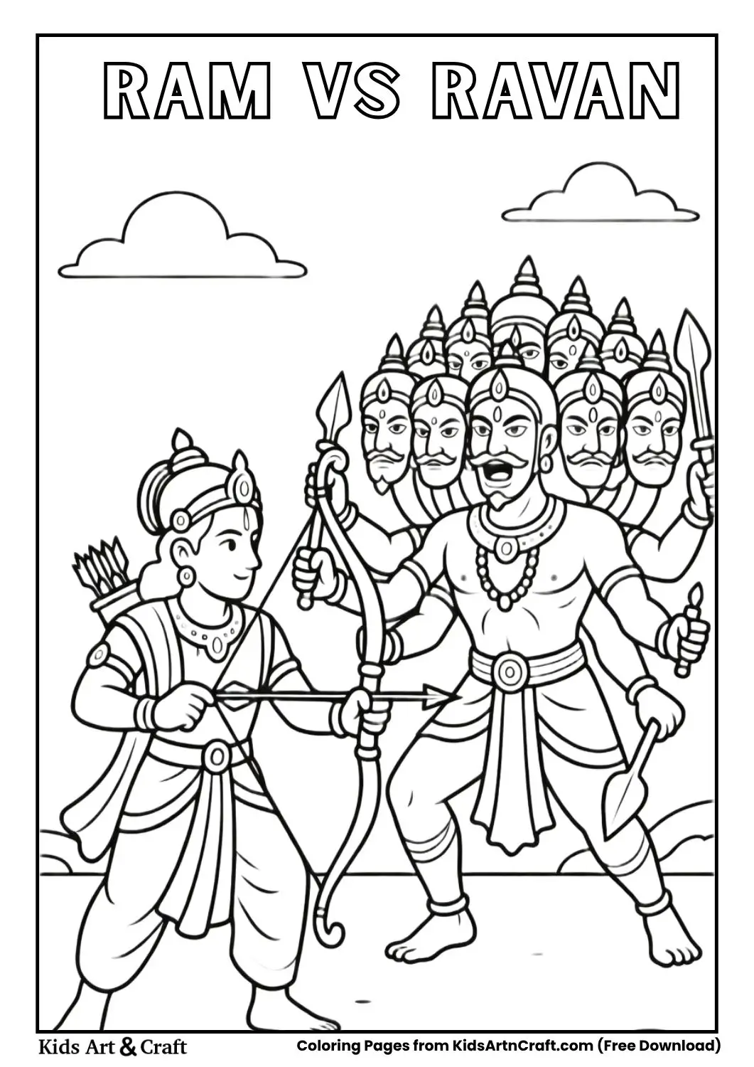 Ram Ravana battle cartoon coloring page