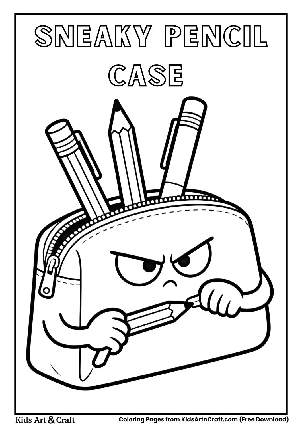 Pencil case stealing pens cartoon coloring page