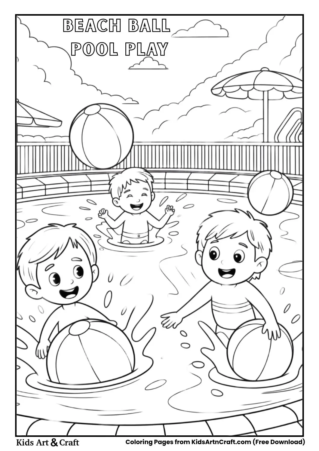 Kids playing with beach balls in pool