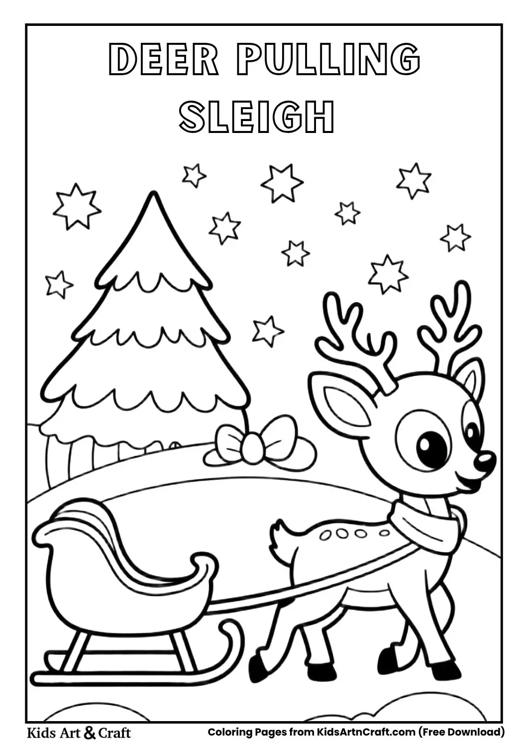 Deer pulling a small sleigh winter-themed coloring page