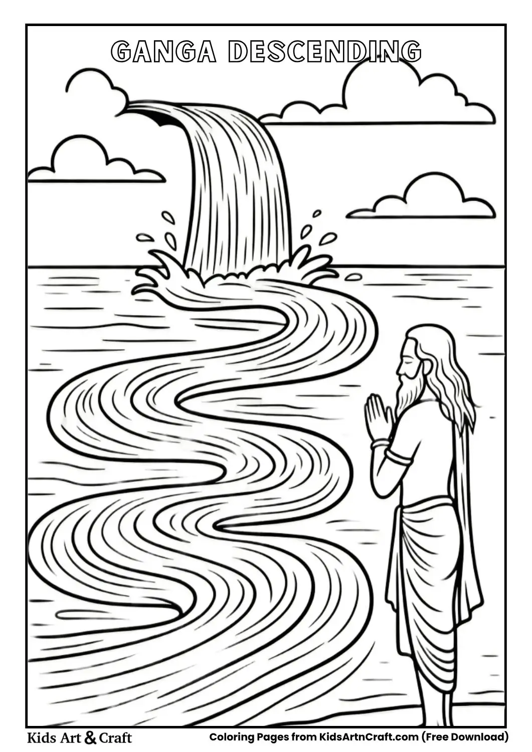 Ganga descending from heaven Bhagirath coloring page for kids
