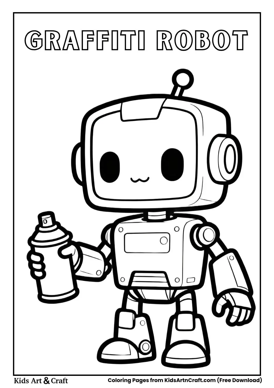 Cute graffiti robot character coloring page