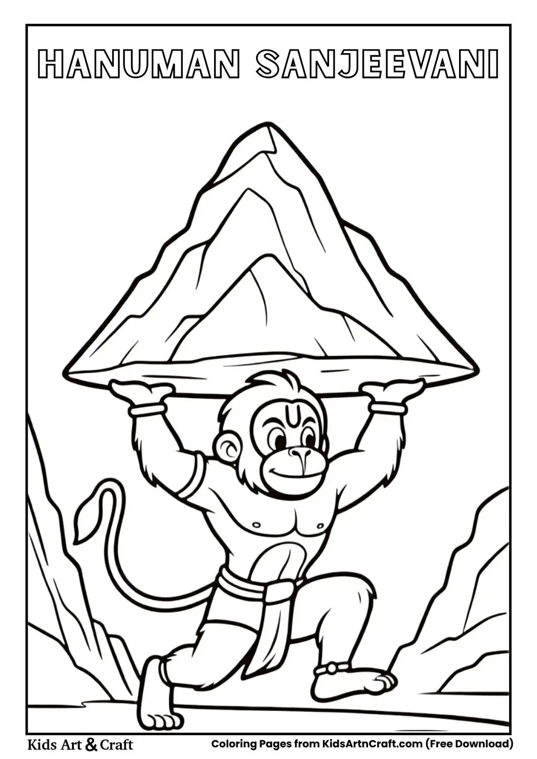 Hanuman carrying mountain coloring page