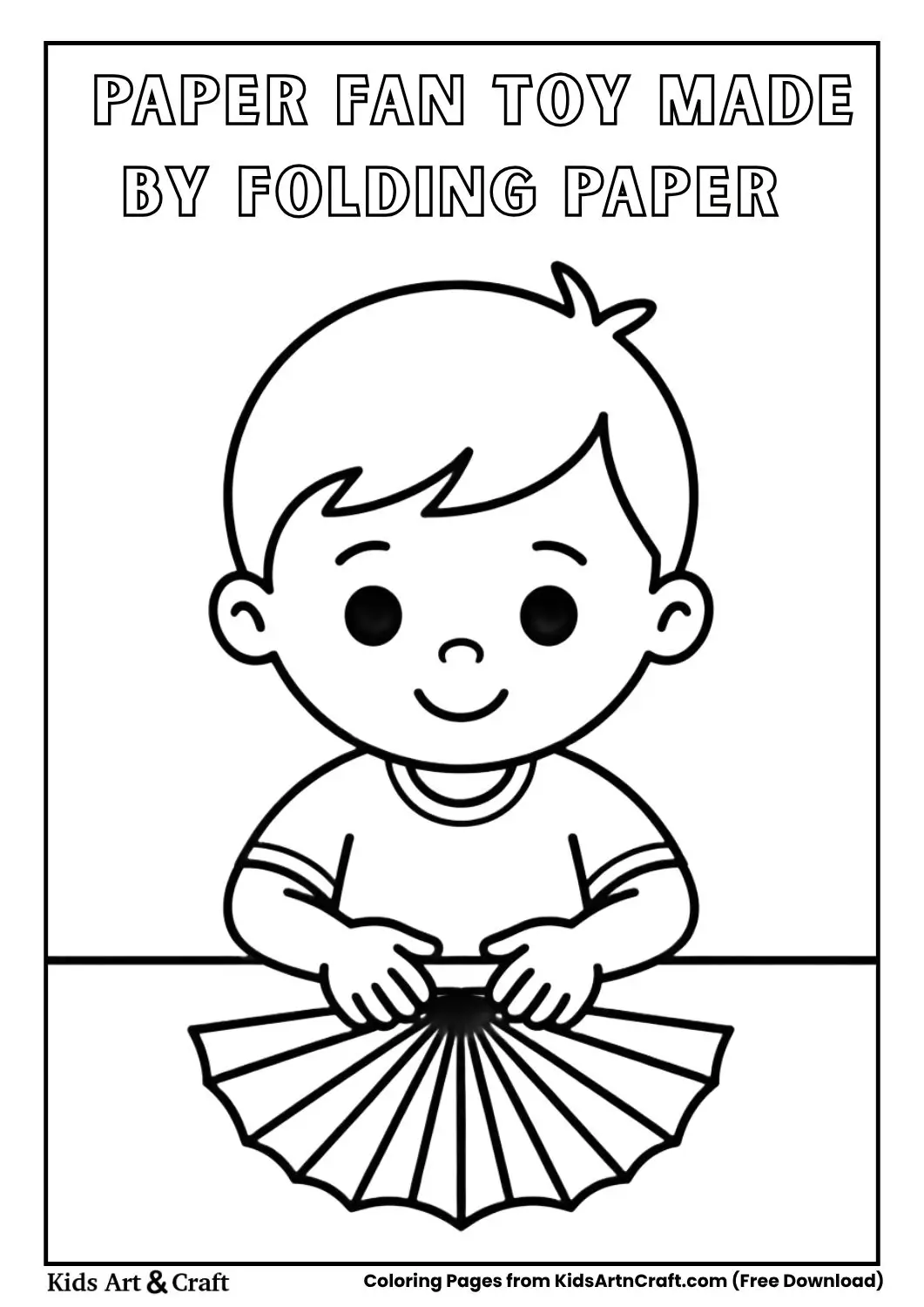 child making paper fan toy simple coloring page