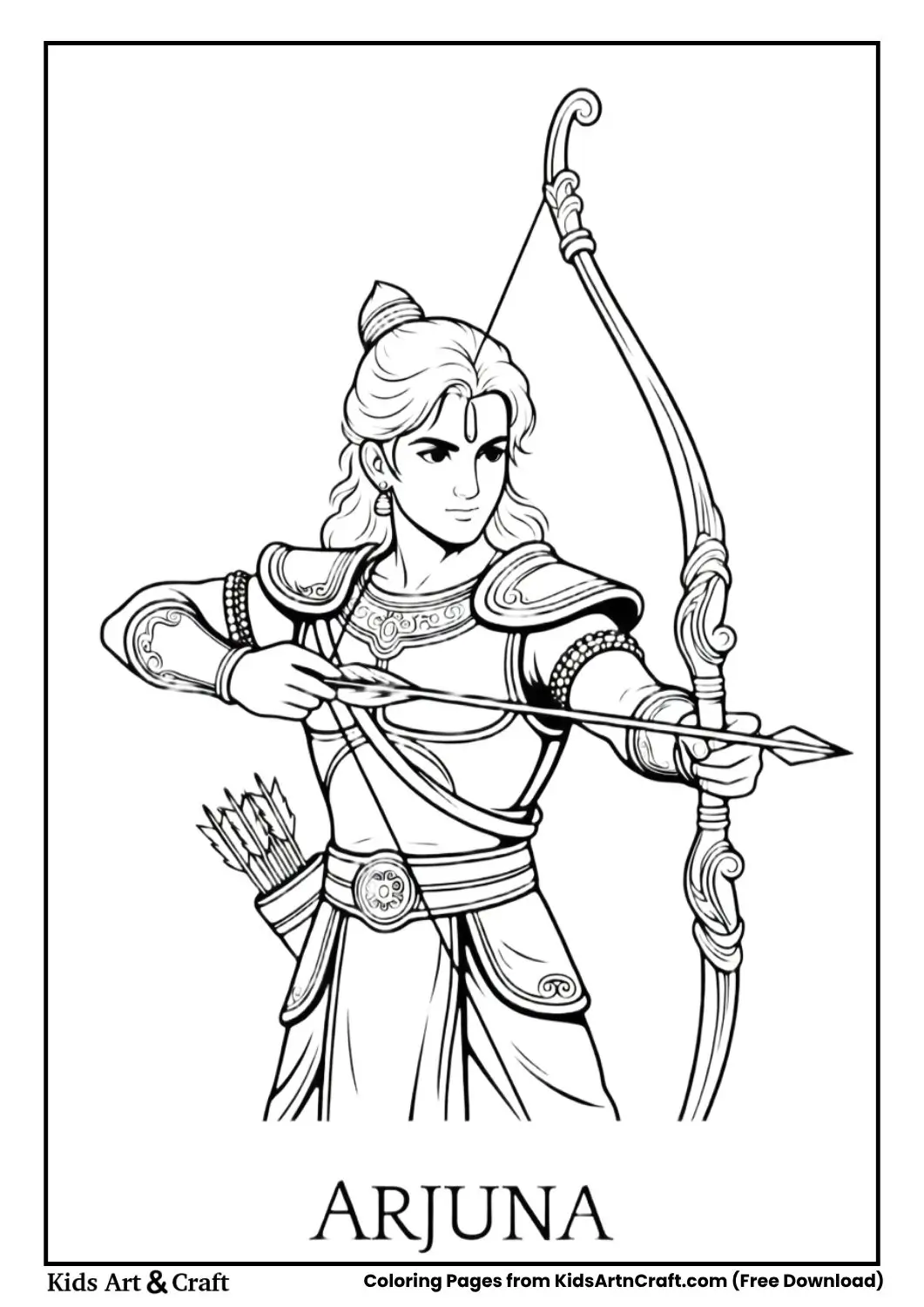 Arjuna holding bow Gandiva coloring page outline