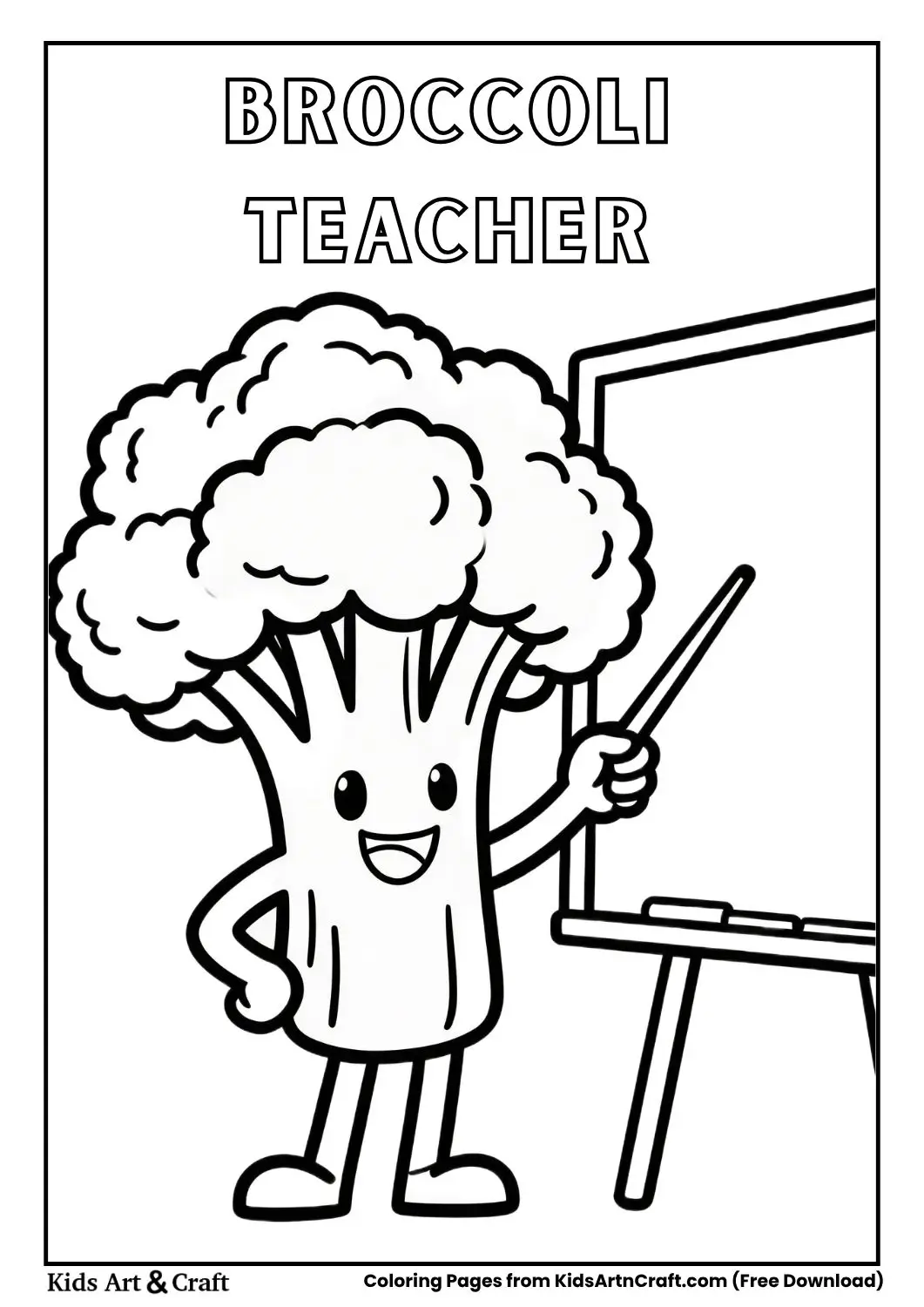 broccoli teacher with chalkboard coloring page