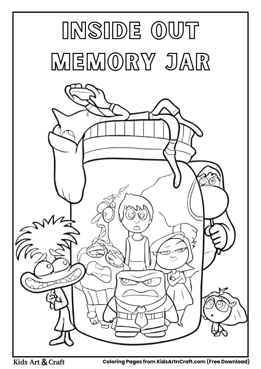 Inside Out characters inside and around a large jar