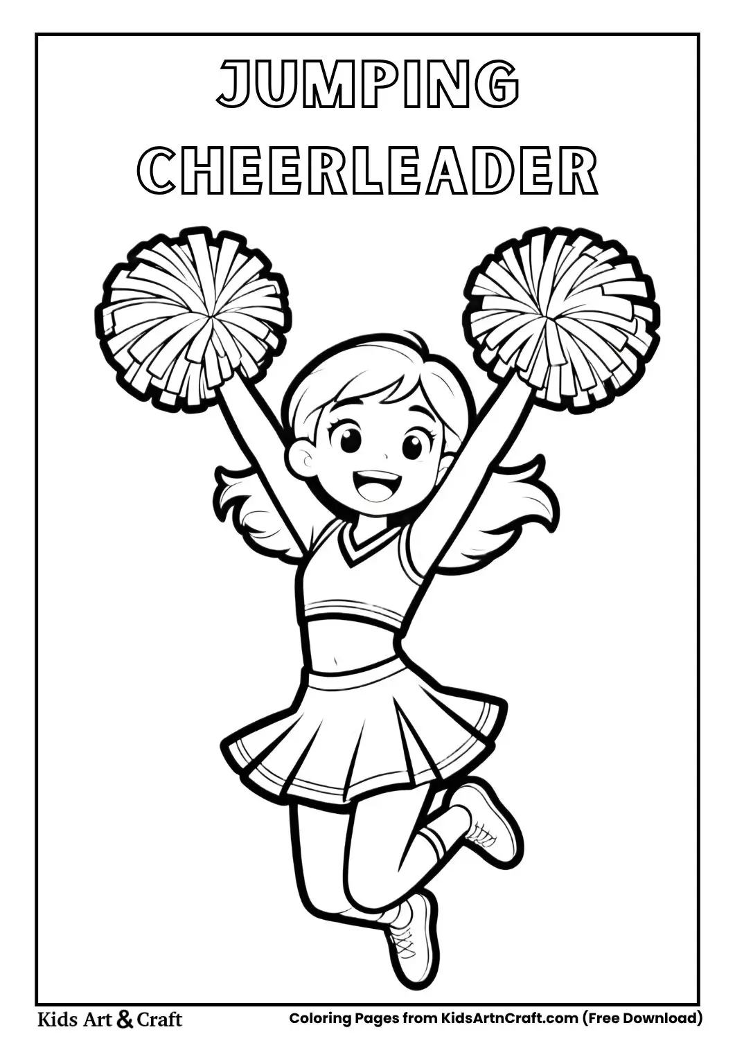cheerleader jumping with pompoms coloring page