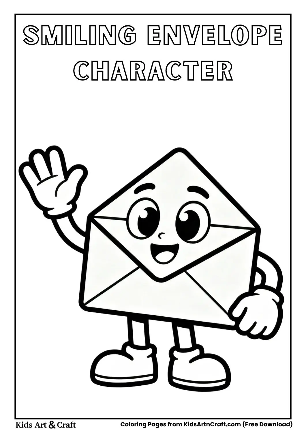 Cute smiling envelope cartoon coloring page