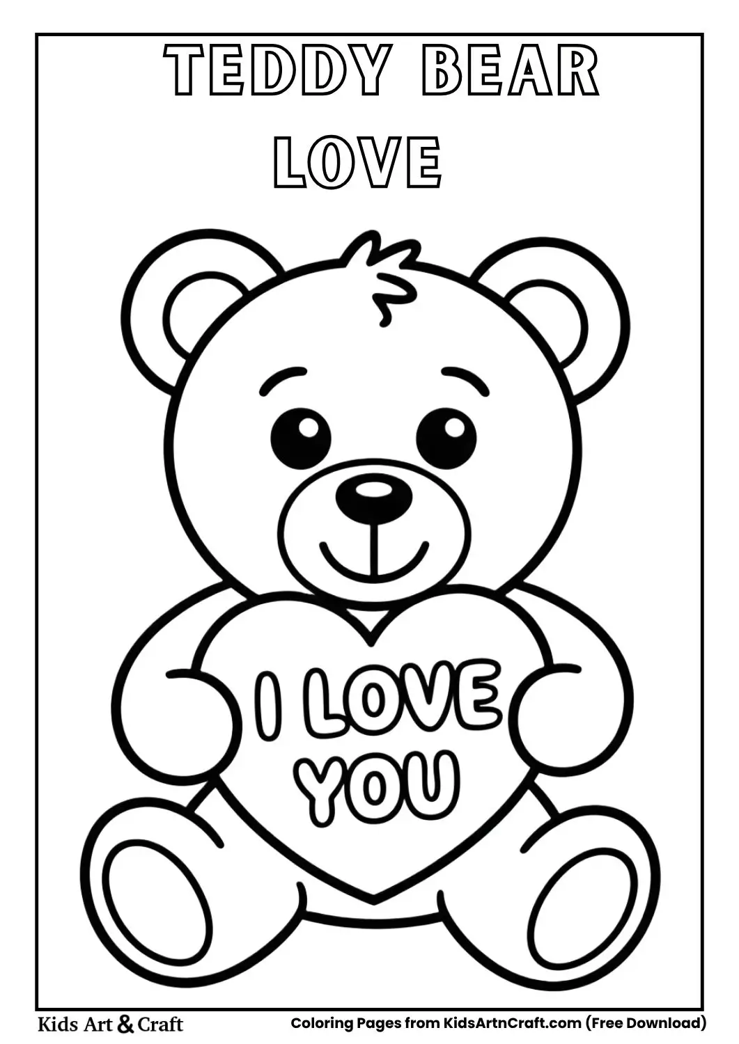 Teddy bear holding I Love You heart coloring page
