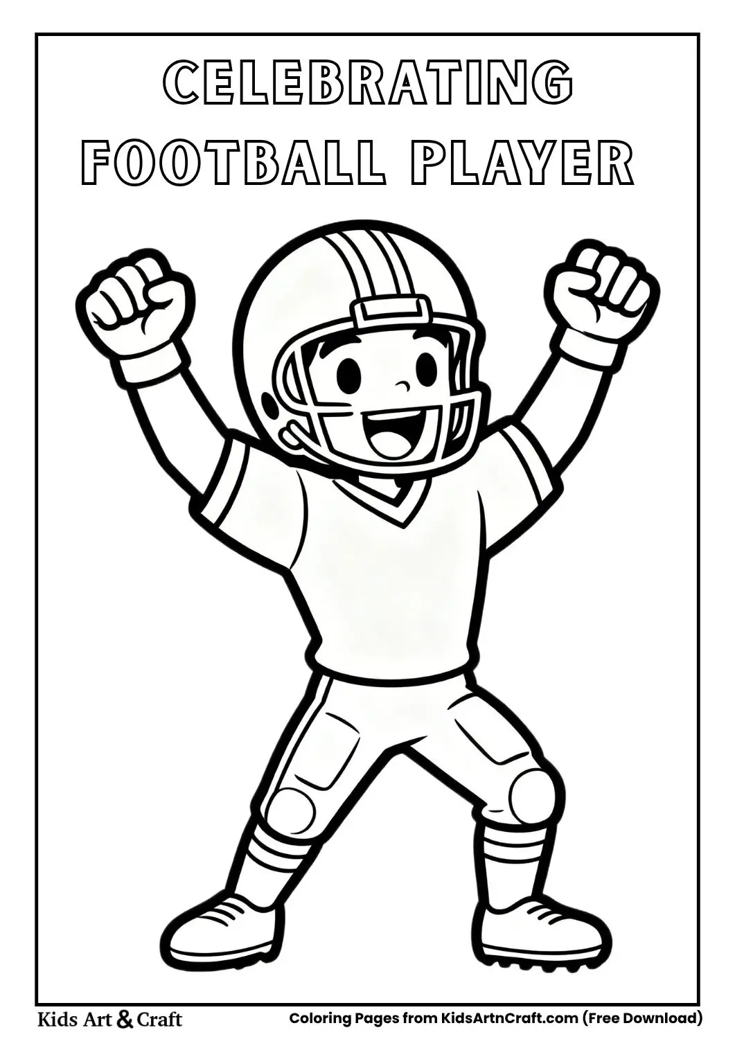 Football player celebrating with arms up coloring page