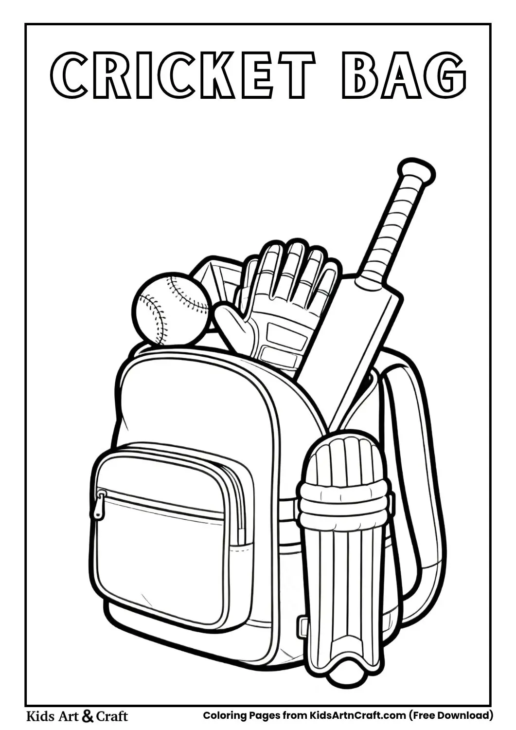 cricket bag with equipment coloring page