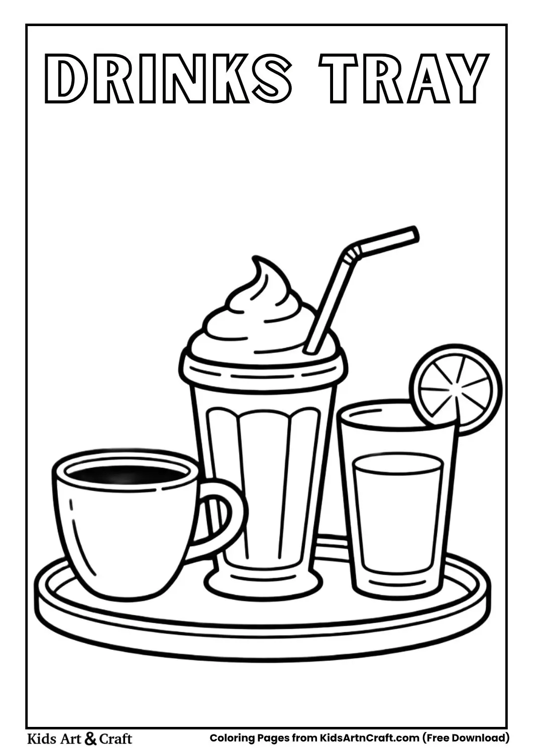 tray with coffee milkshake and juice coloring page