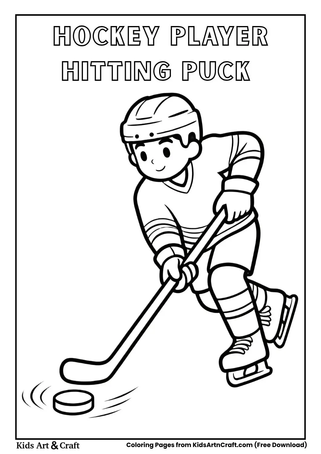 player hitting puck with motion lines coloring page